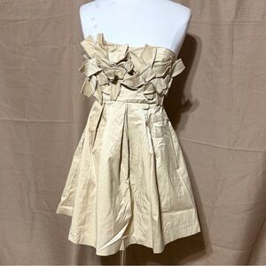 Strapless Cream Ruffle Bodice Tea-Length Dress